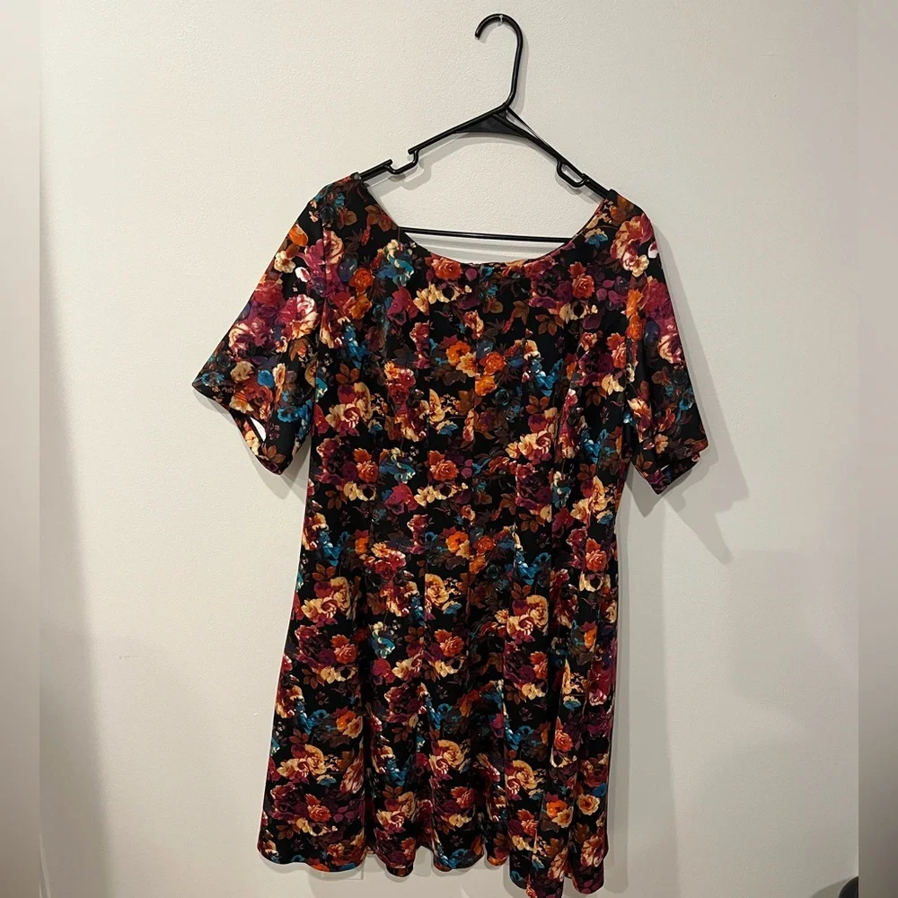 Cottagecore Boho Multicolor Floral Midi Scuba Dress by Gabbye Skye - Size 20 - Picture 2 of 6